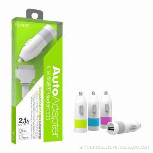 USB Car Chargers for Mobile Phones, GPS, Sony's PlayStation, Cameras and iPhone, 5V DC, 2.1A